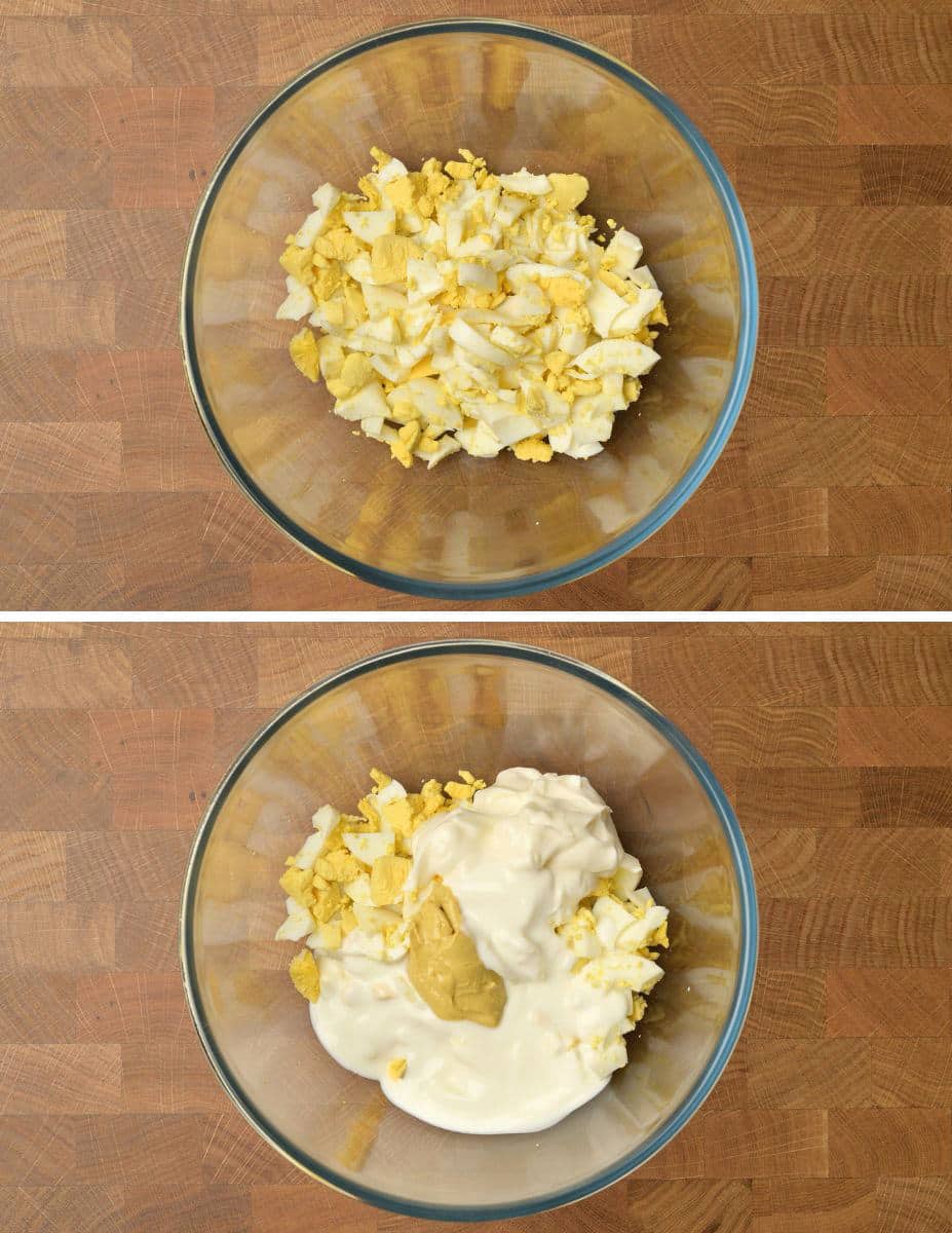 deviled egg pasta salad cooking steps