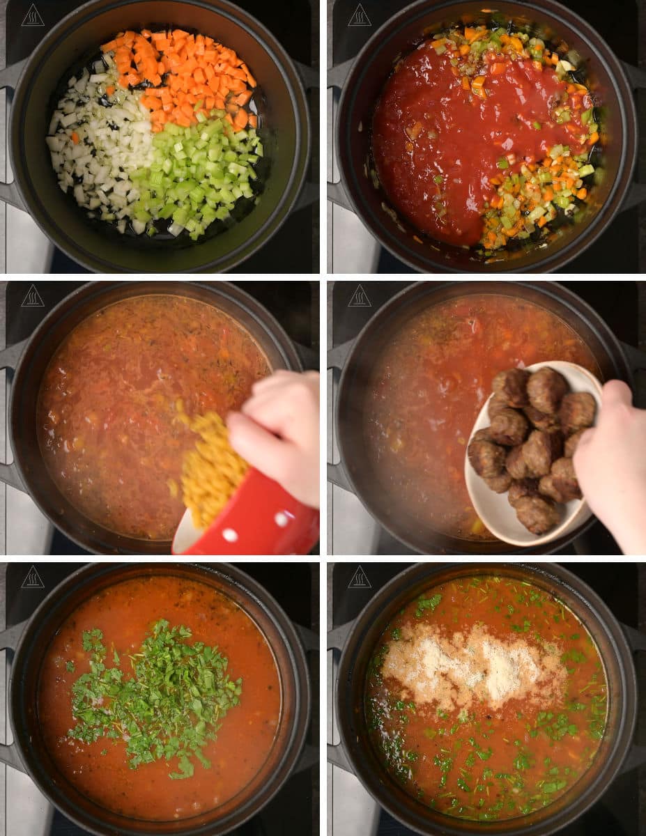 Step by step instructions on making Italian meatball soup