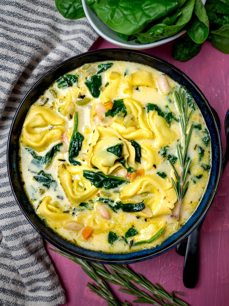 A photo of a bowl of veggie soup