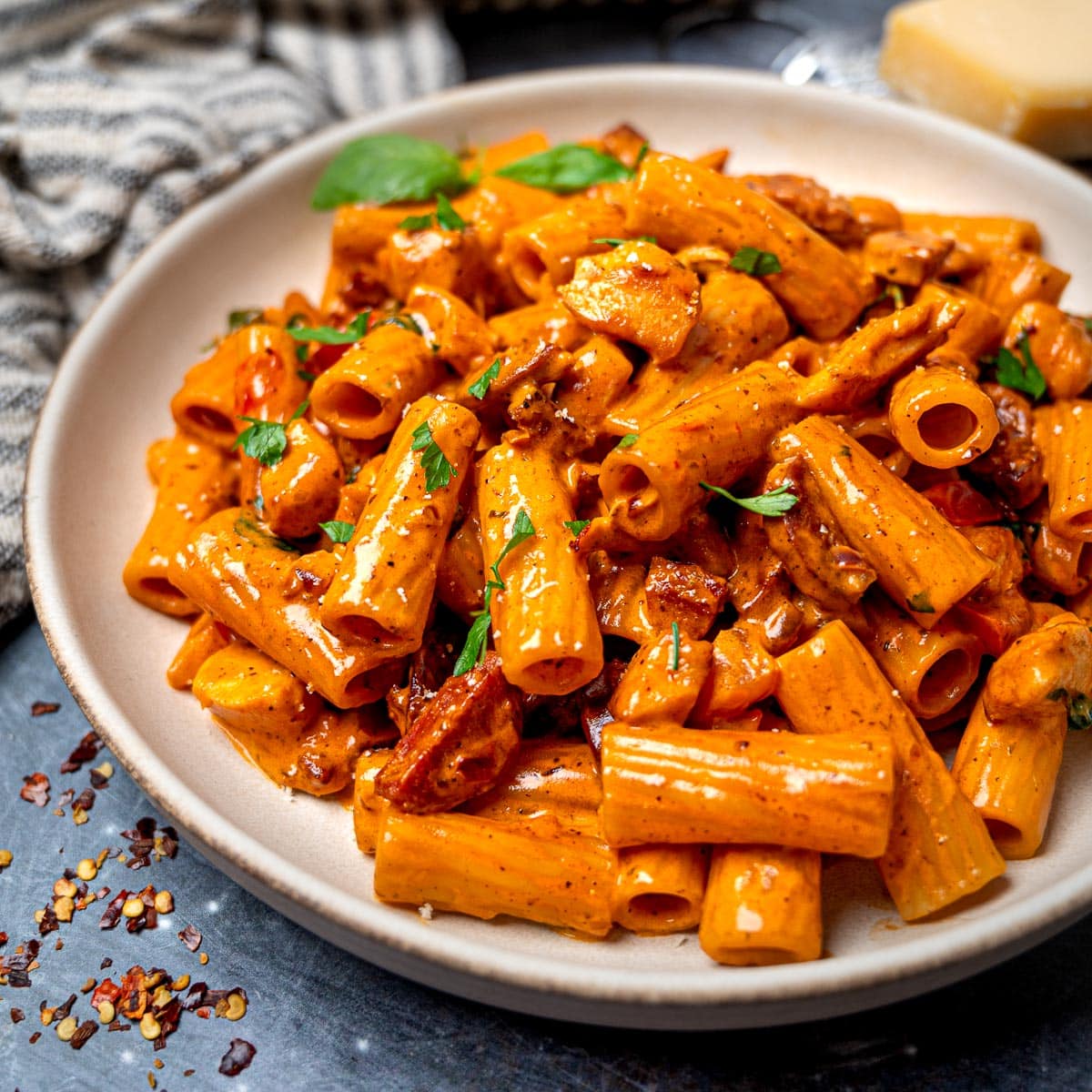 Creamy Chicken and Chorizo Pasta – Skinny Spatula