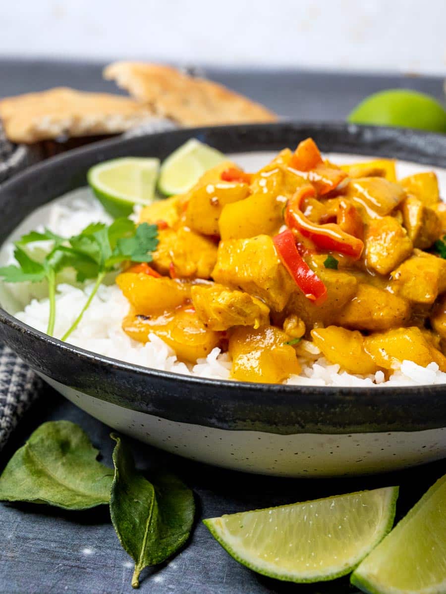 close up photo of a mango chicken curry