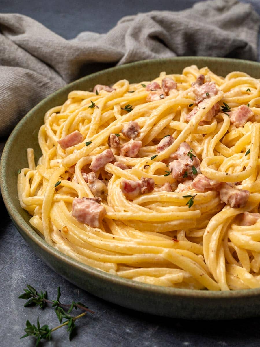 A plate of cream cheese pasta
