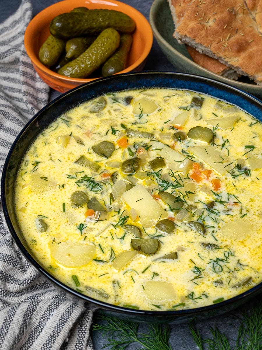 Dill pickle soup with potatoes