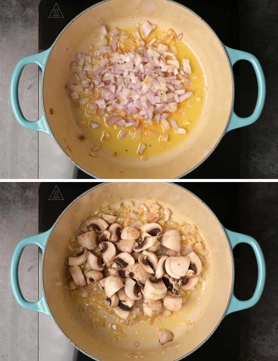 creamy white lasagna soup with mushrooms