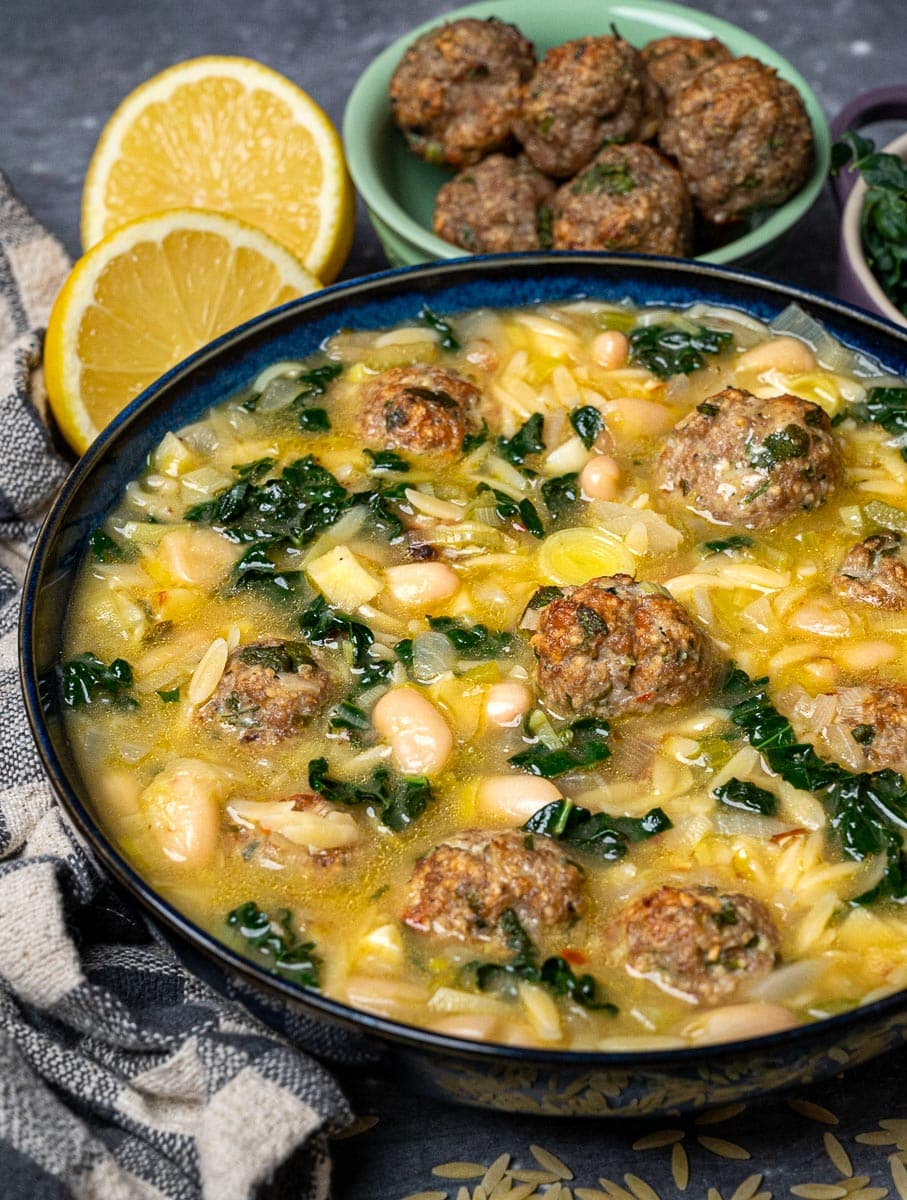 meatball stew with lemons on the side