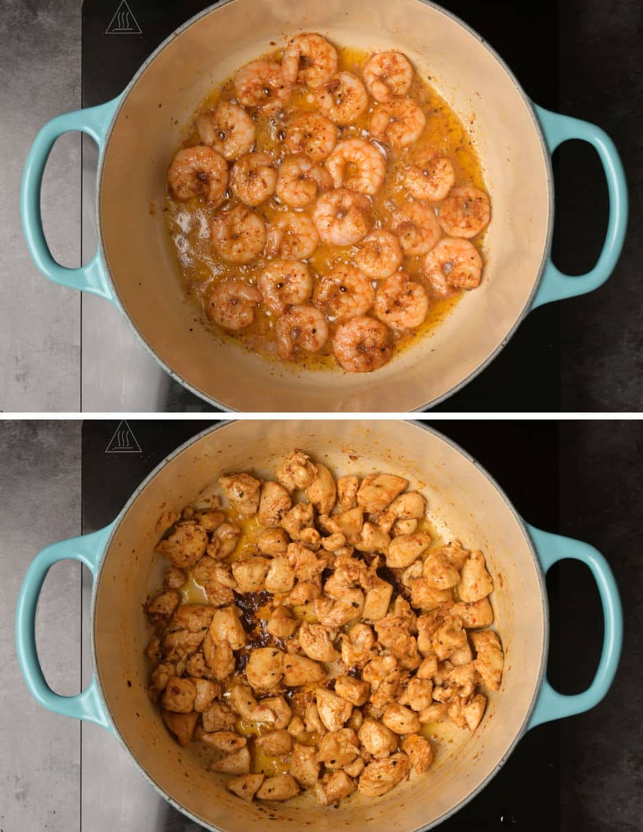 Cajun chicken and shrimp pasta cooking steps