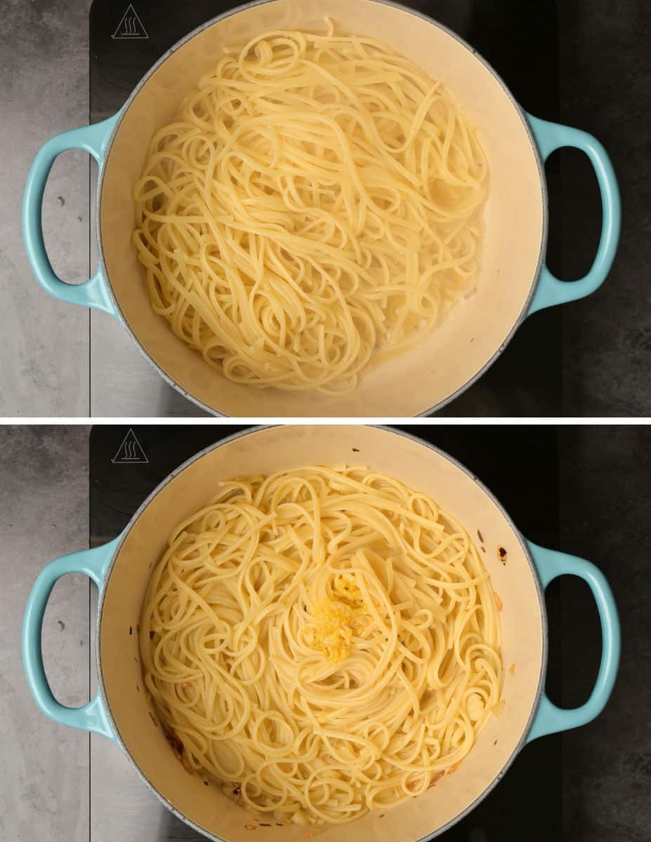 Instructions for making lemon butter garlic pasta