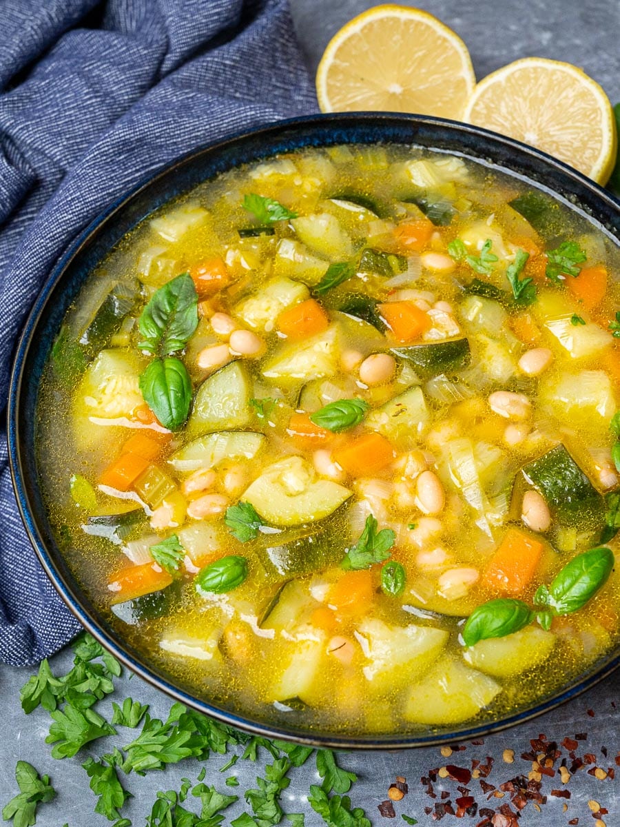 a bowl of zucchini soup