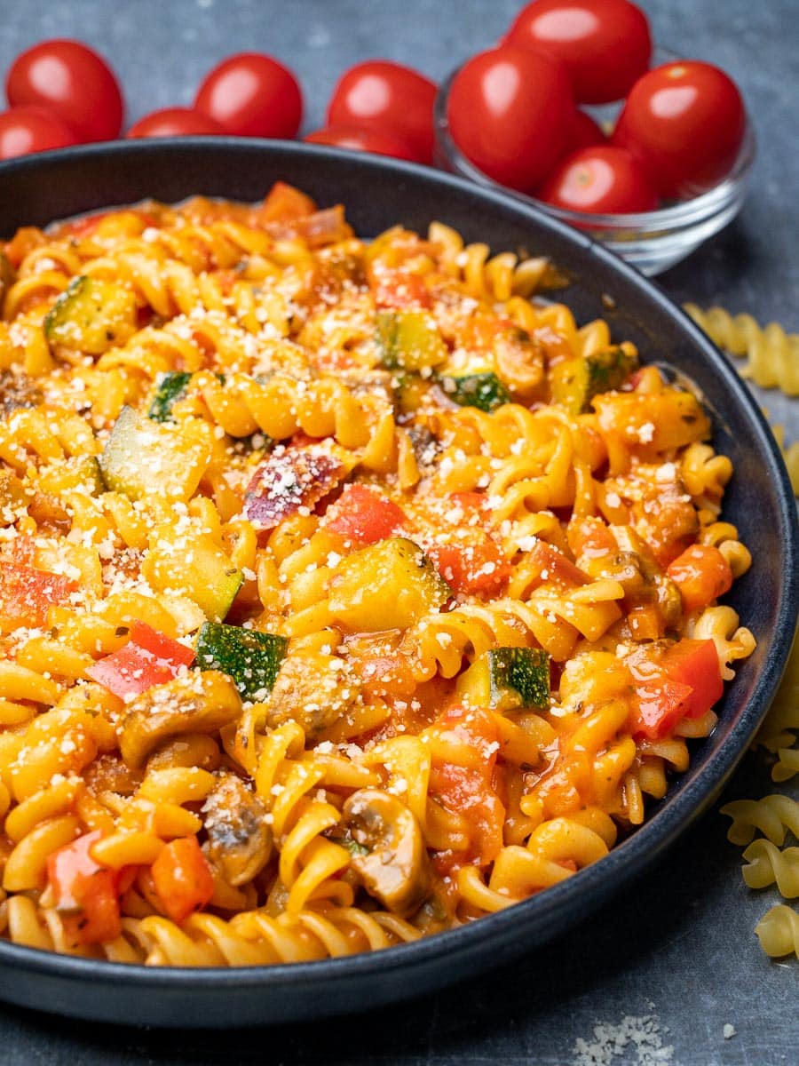 vegetarian dish with tomatoes and mushrooms