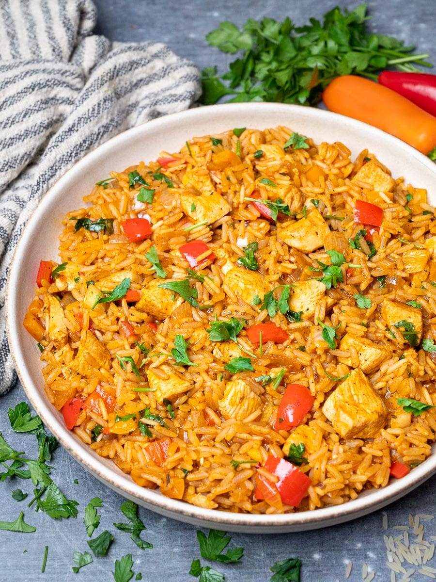 one pot chicken and rice with peppers