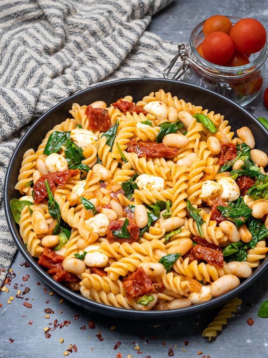 a plate of white bean pasta