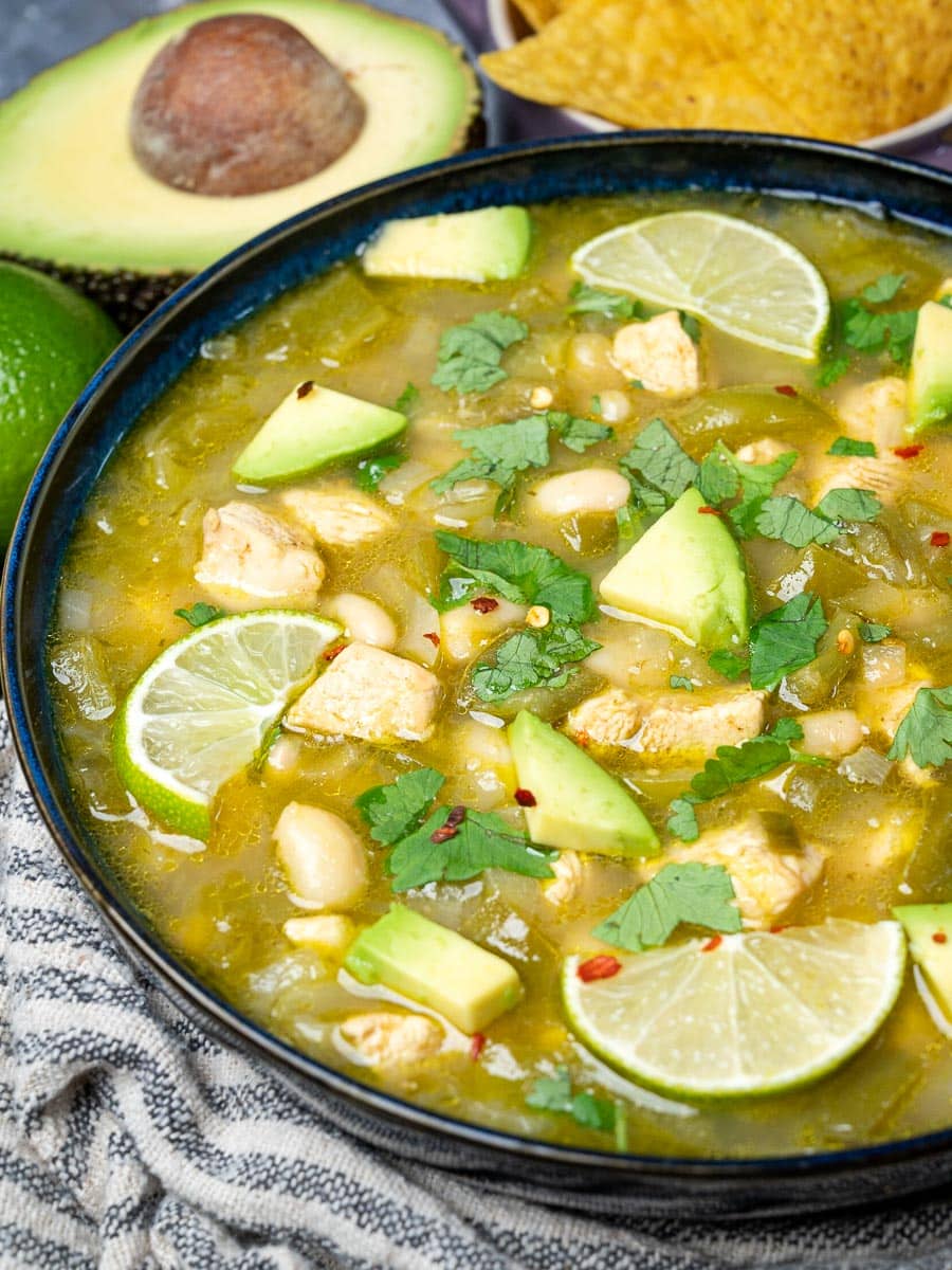green chili chicken soup with avocado