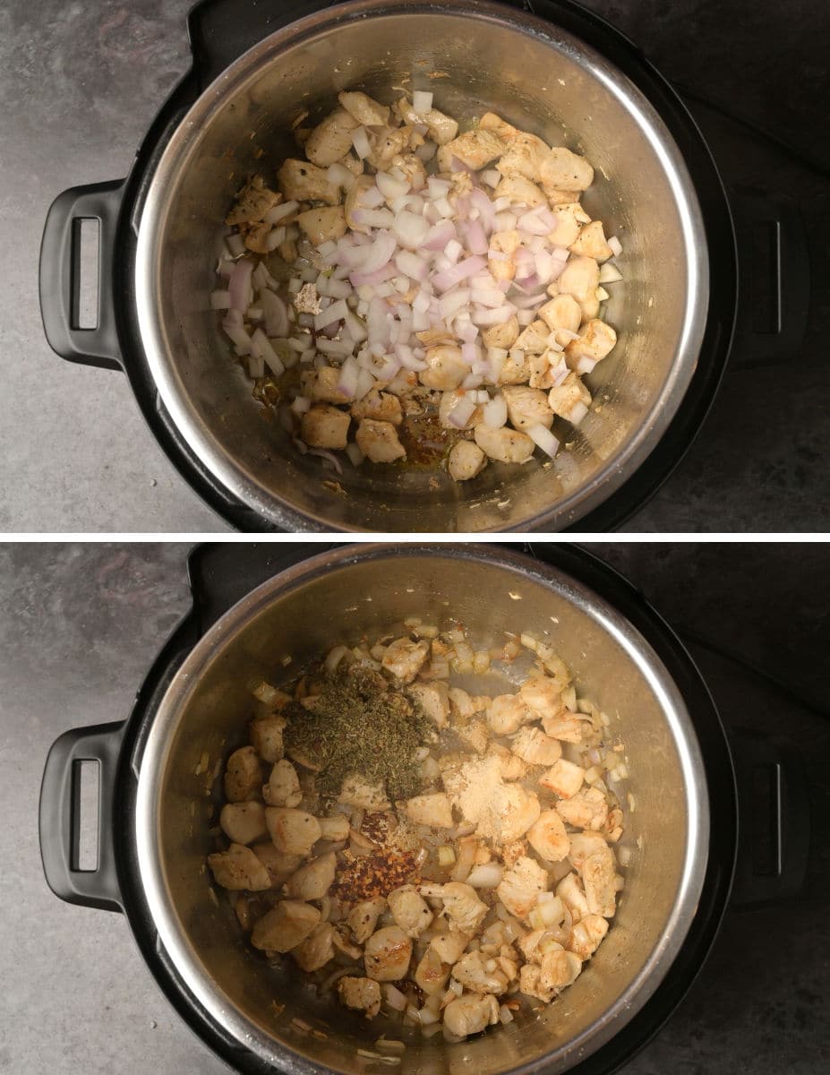 Instant Pot creamy chicken pasta cooking steps