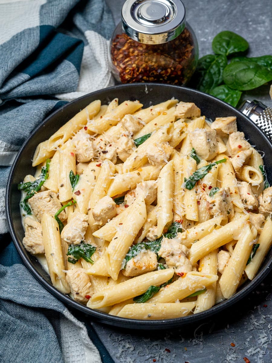 a plate of an Instant Pot creamy chicken pasta
