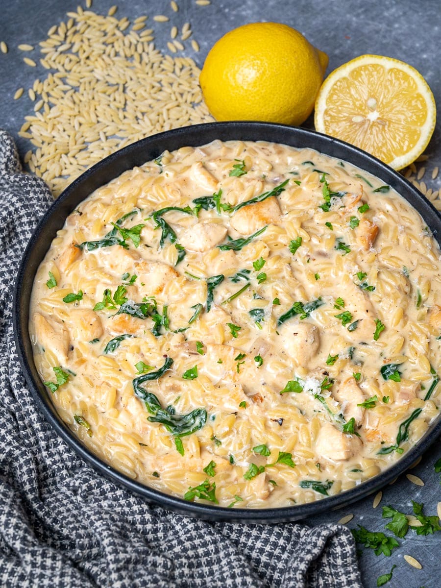 creamy chicken orzo with lemons