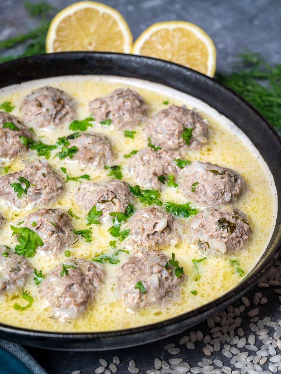 Greek soup with meatballs