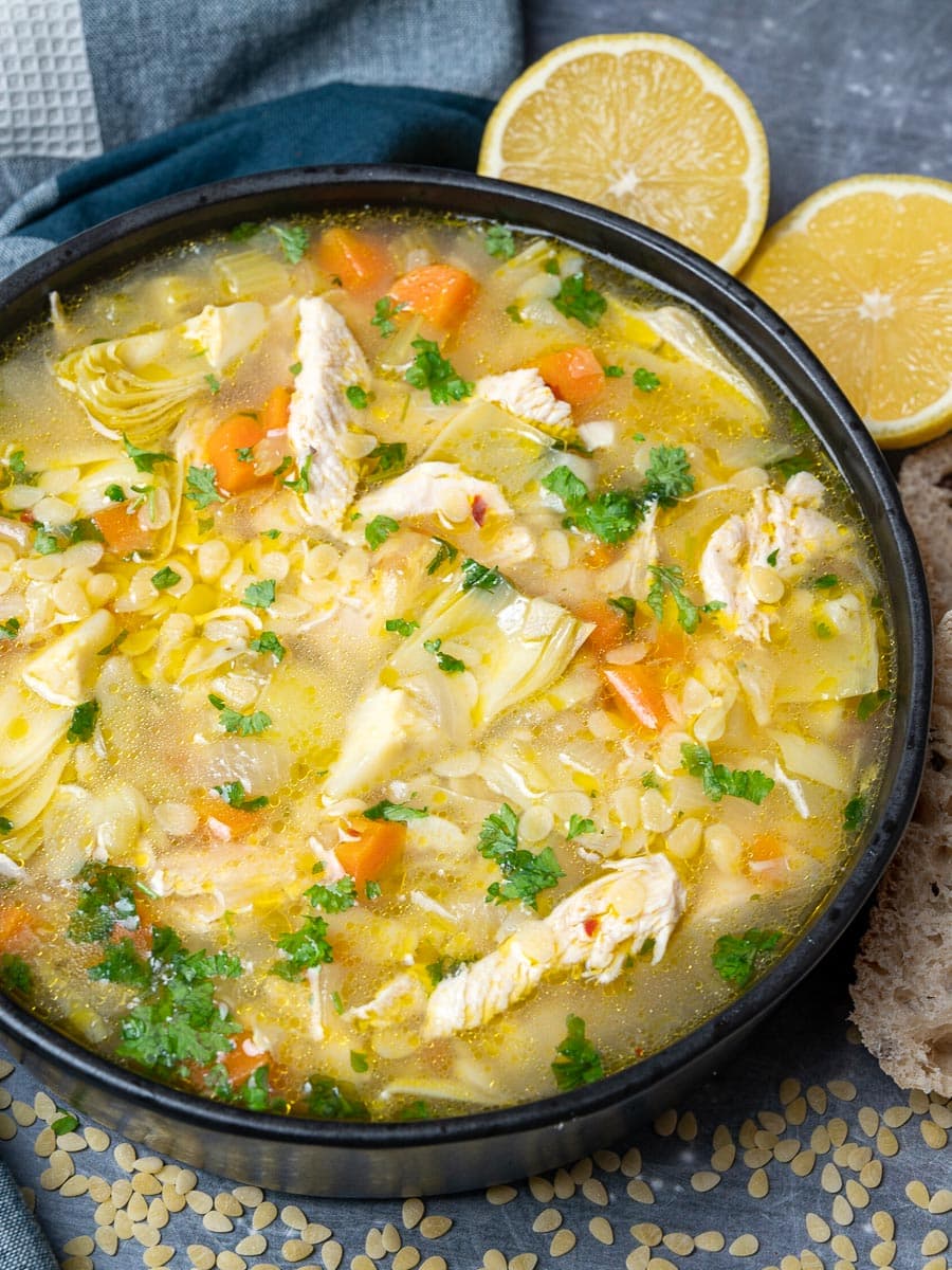 Whole30 + Keto Lemon Artichoke Chicken Soup - Tastes Lovely