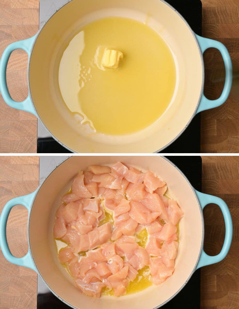 Step 1 — Cooking the chicken in a mix of butter and olive oil