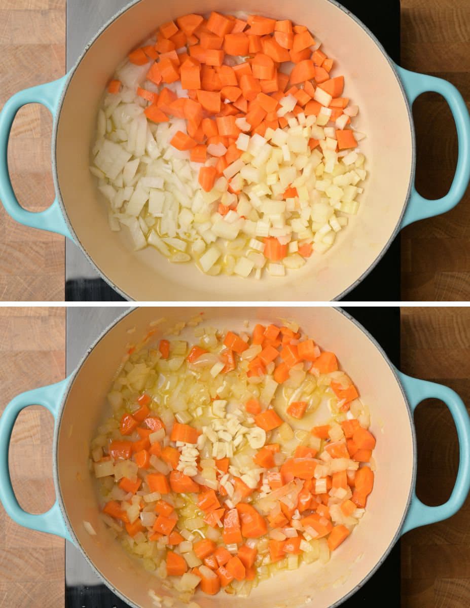 Steps for making chicken white bean soup.