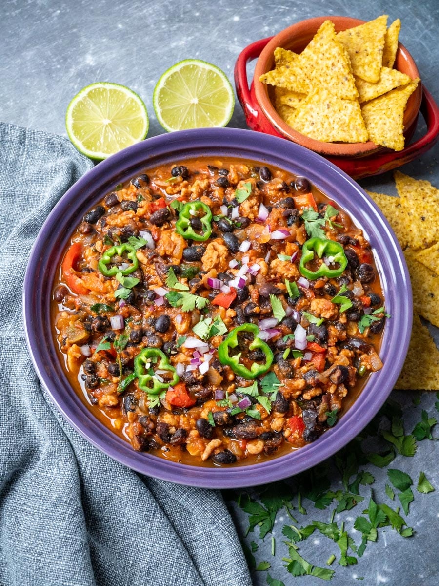 turkey black bean chili with cilantro