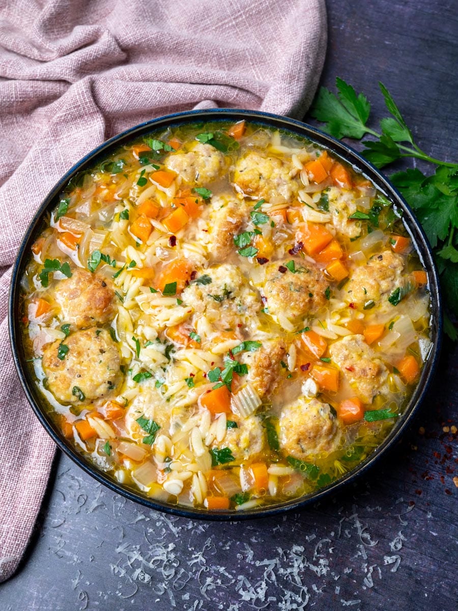 chicken meatball soup with parsley