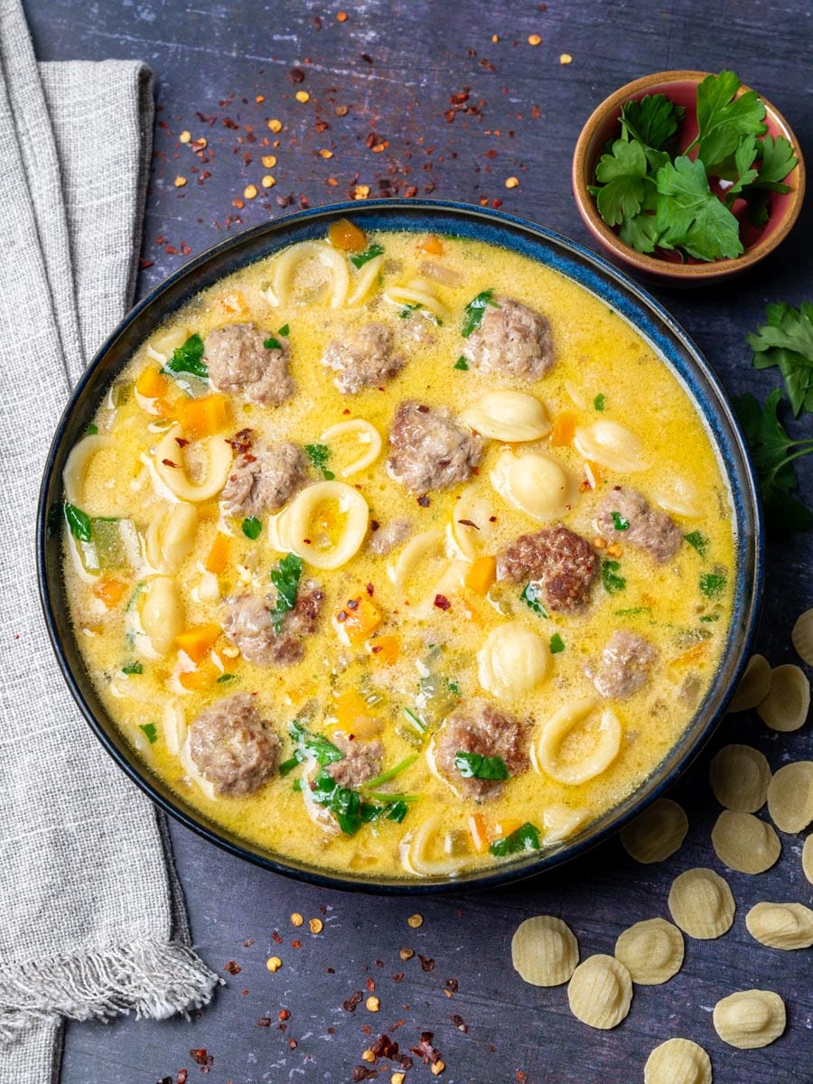 a bowl of a swedish meatball soup