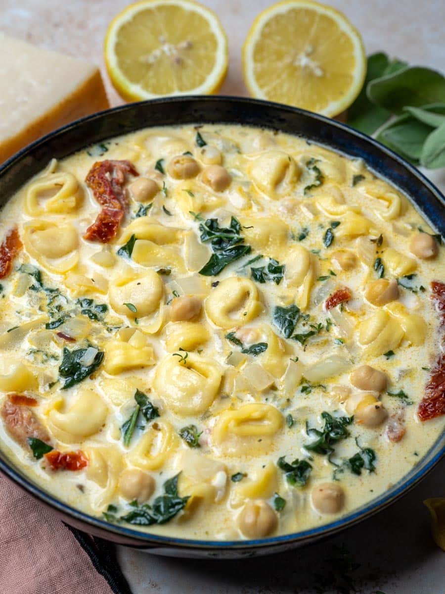 kale tortellini soup with lemons