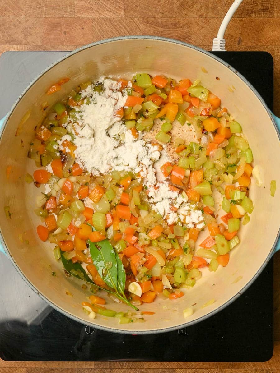 adding flour to a Chicken Broccoli Soup