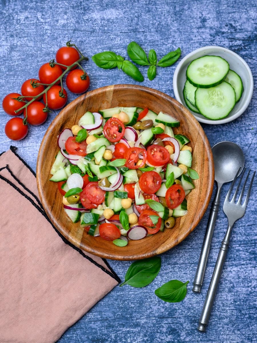 Mediterranean Cucumber Tomato Salad with chickpeas