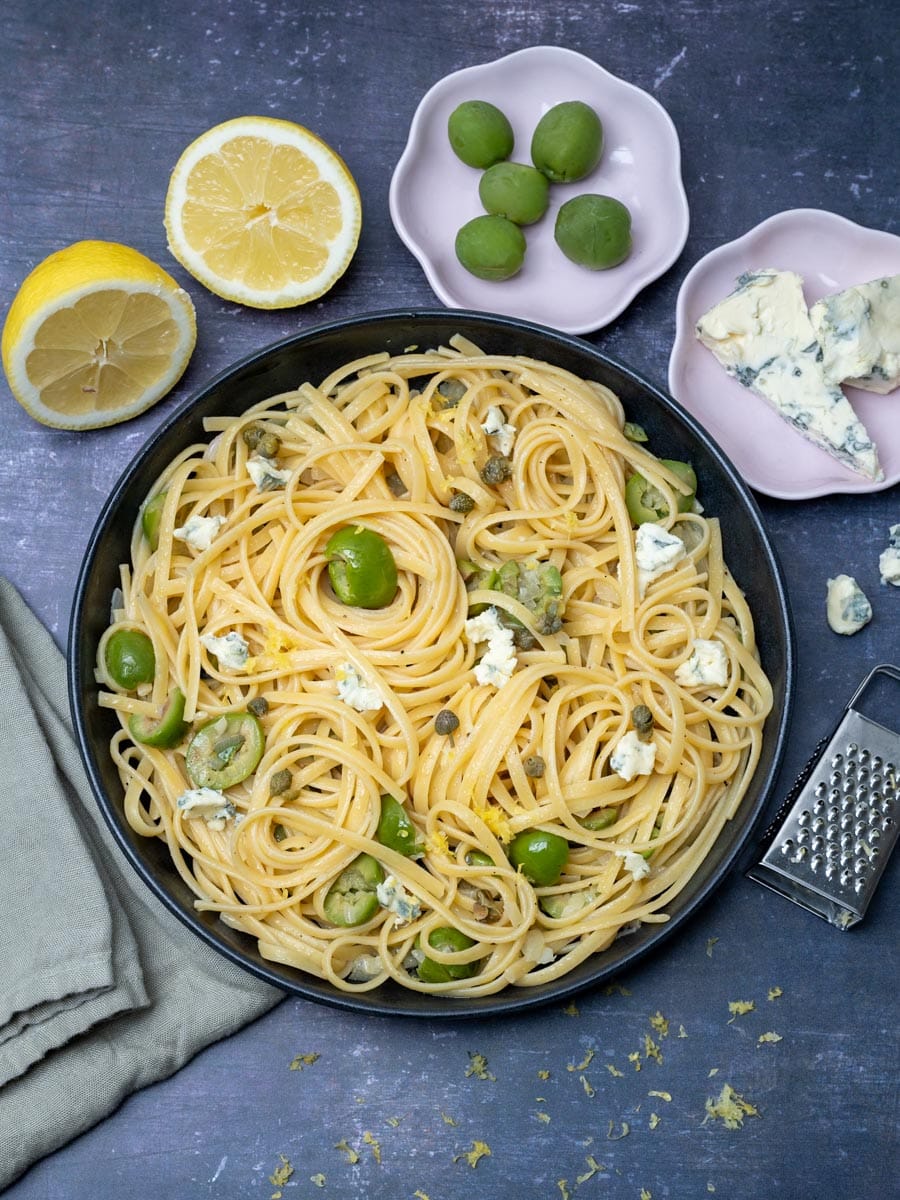 a plate of Dirty Martini Pasta