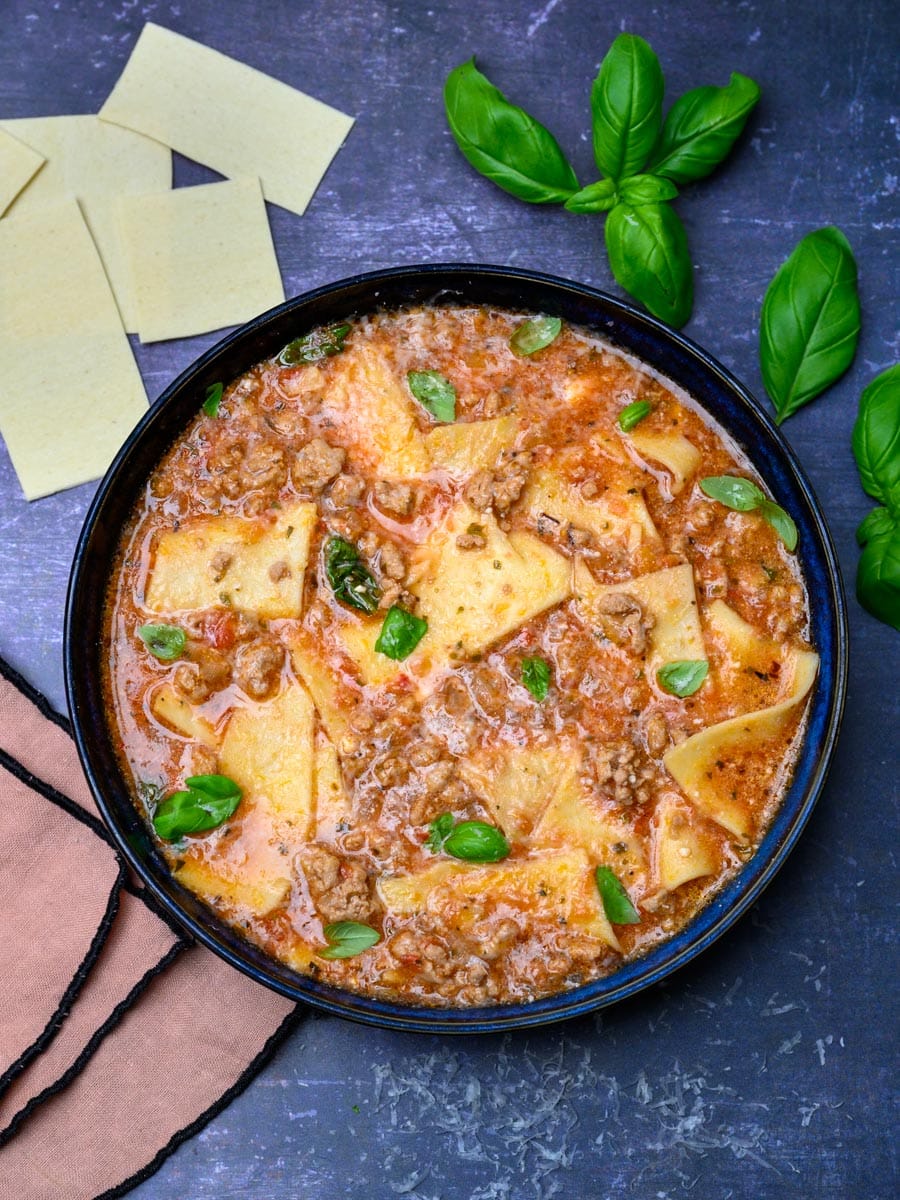 turkey lasagna soup with parmesan