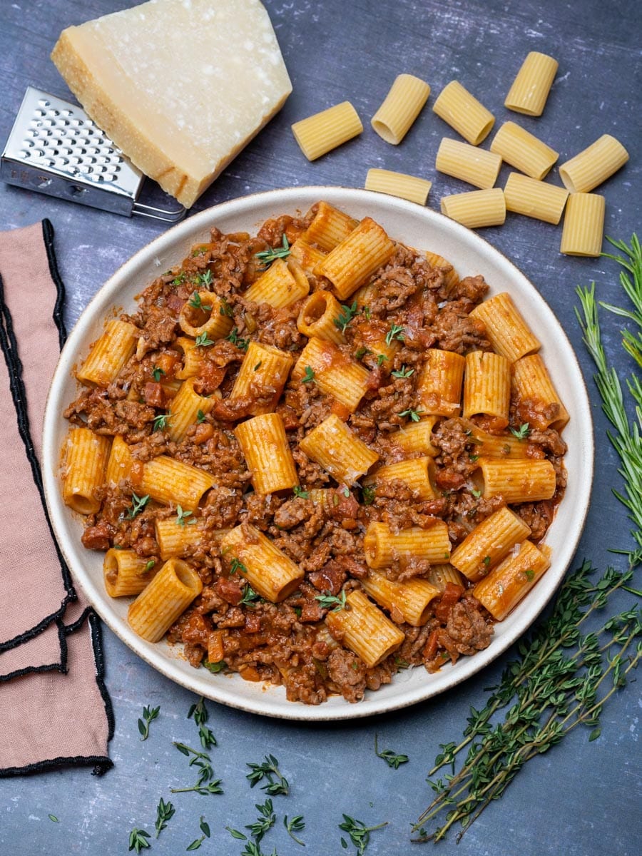 chorizo bolognese with parmesan