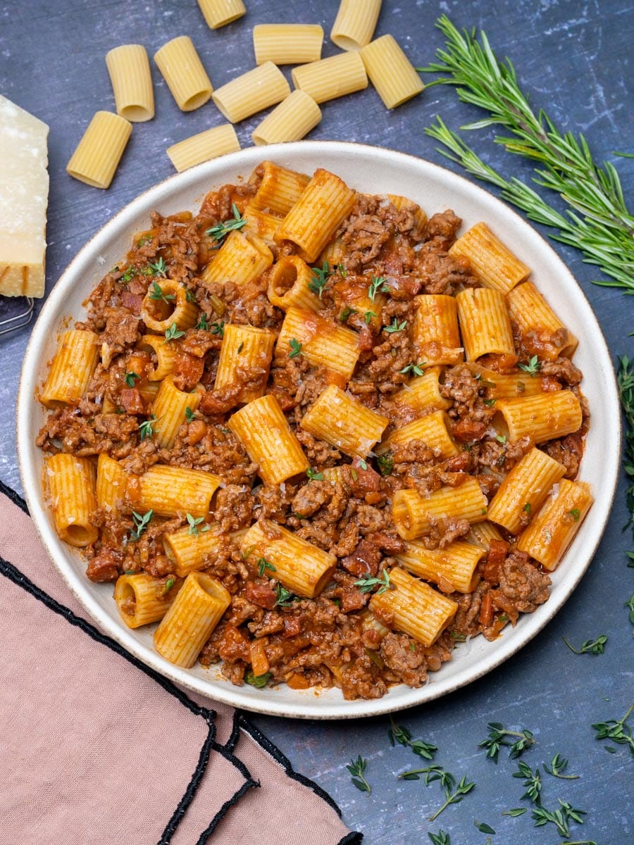 chorizo bolognese with rosemary