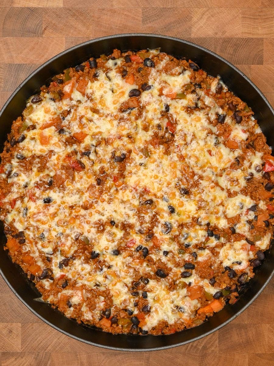Finished dish with broiled golden cheese on top