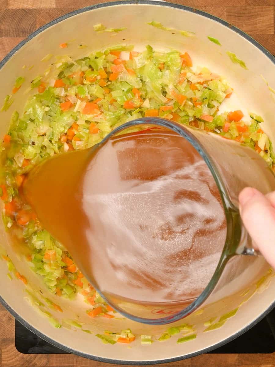adding stock to a Chicken and Leek Soup