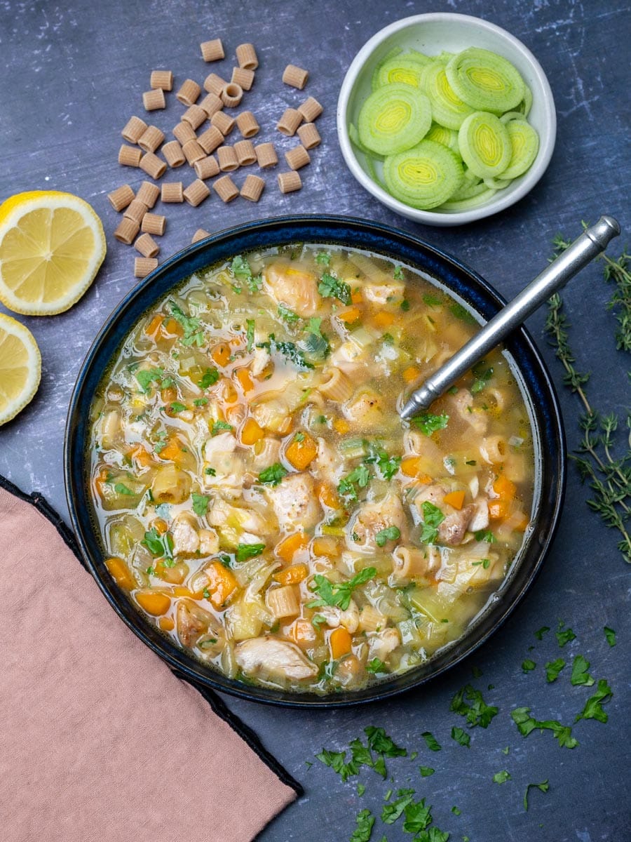 a bowl of a Chicken and Leek Soup