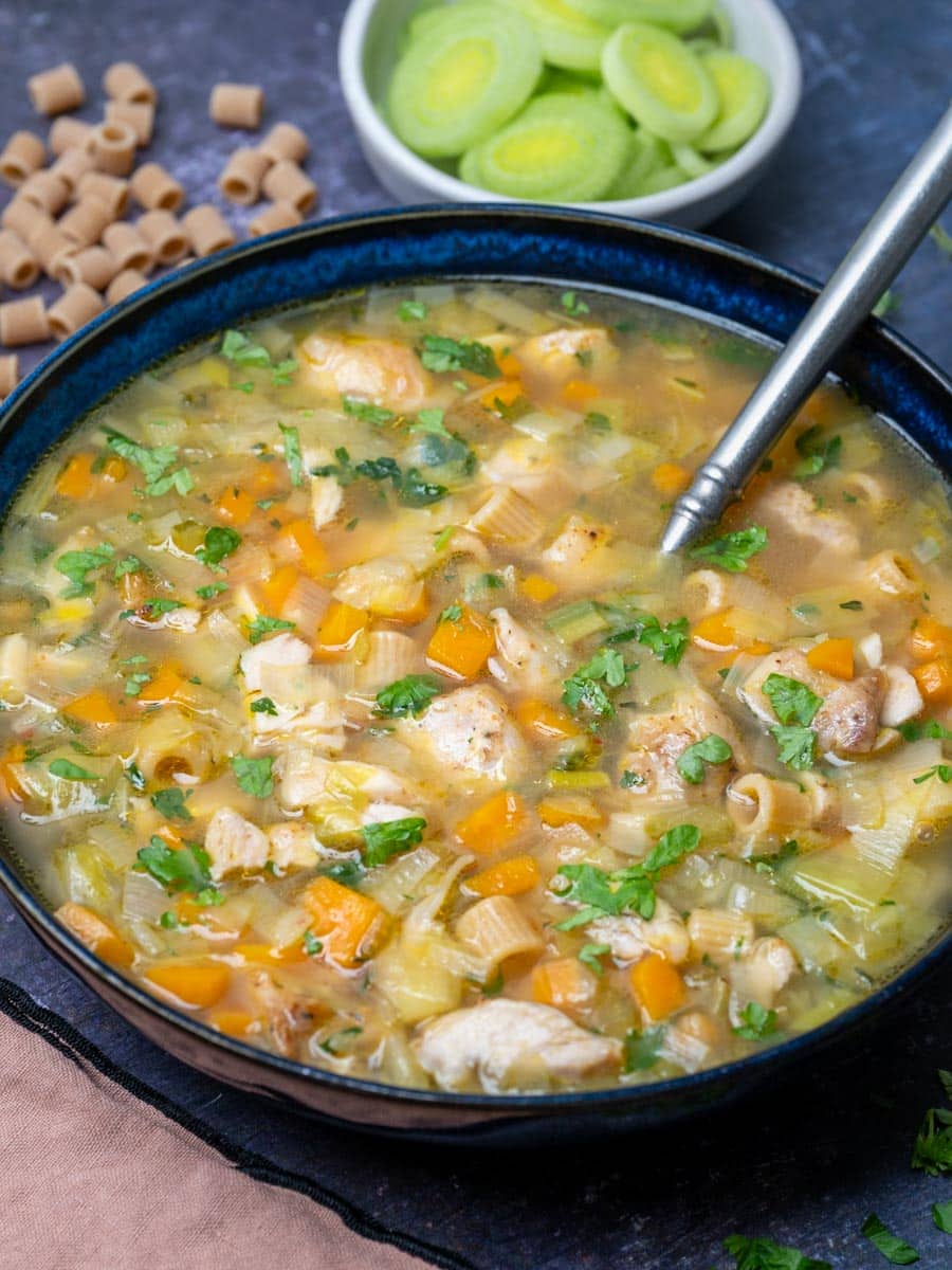 Chicken and Leek Soup with parsley on top