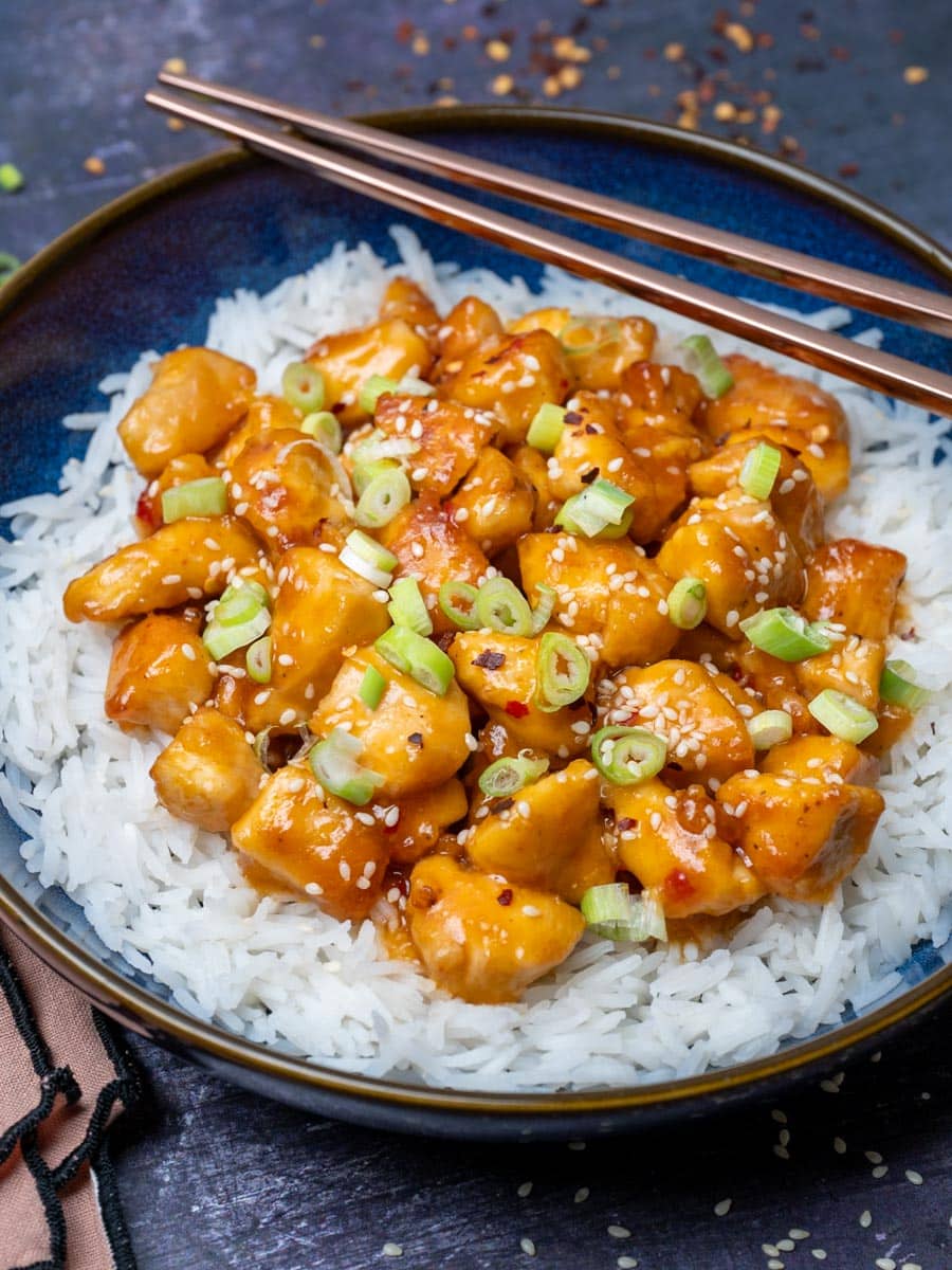 crispy sweet chilli chicken with rice