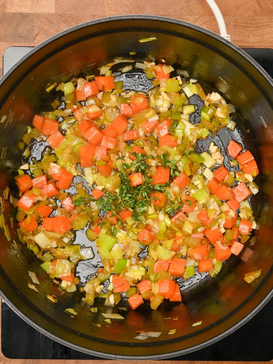 adding thyme to a Chicken and Mushroom Soup