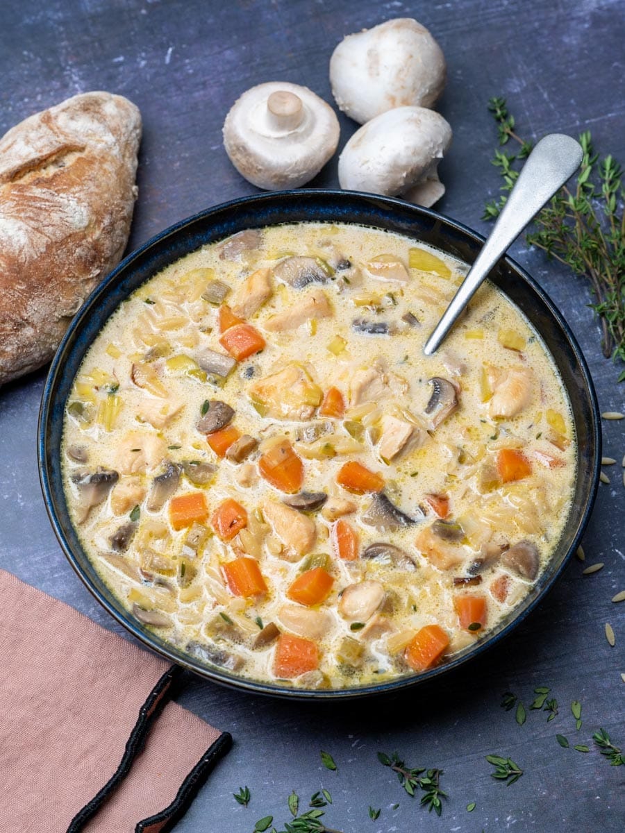 a bowl of a Chicken and Mushroom Soup