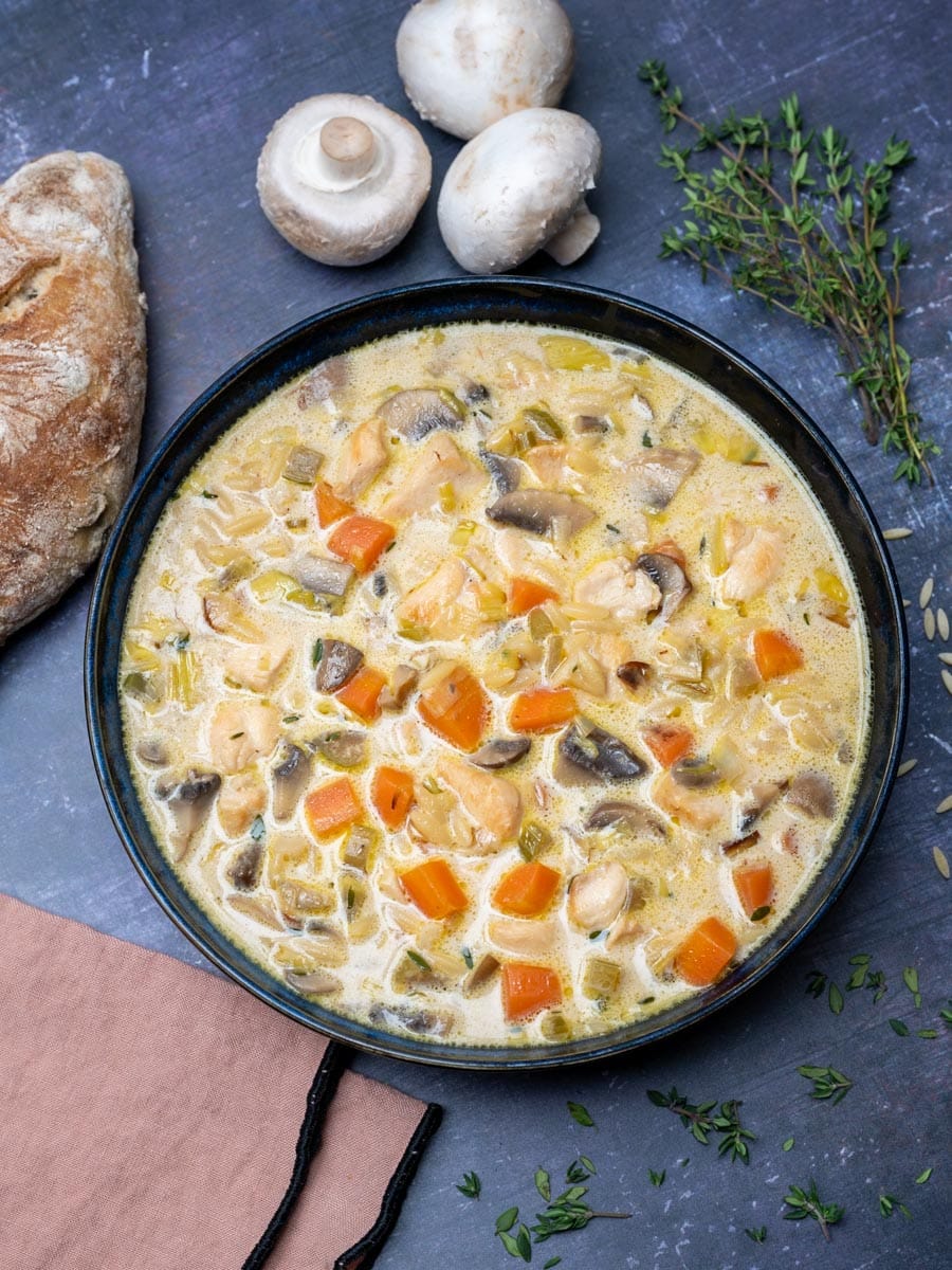 Chicken and Mushroom Soup with bread