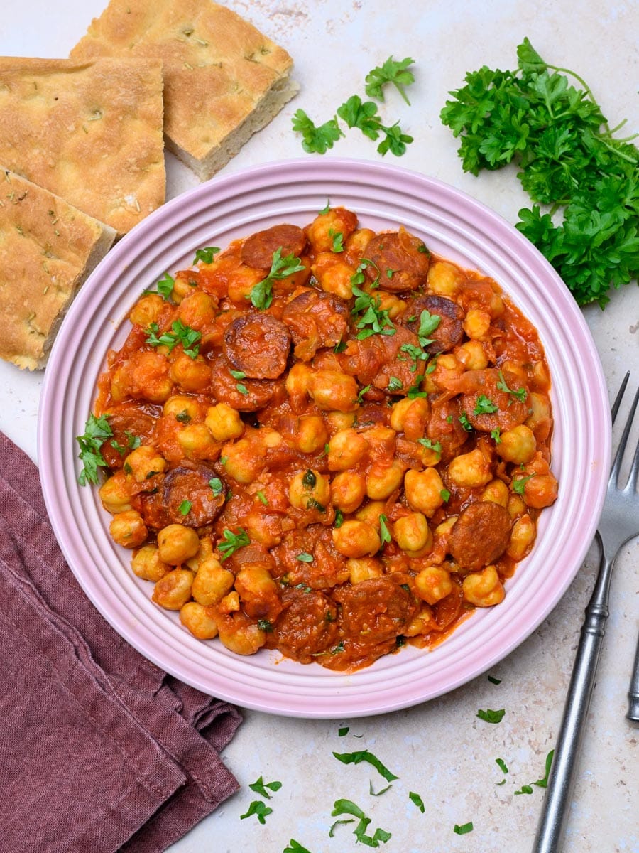 Chickpea and Chorizo Stew with bread