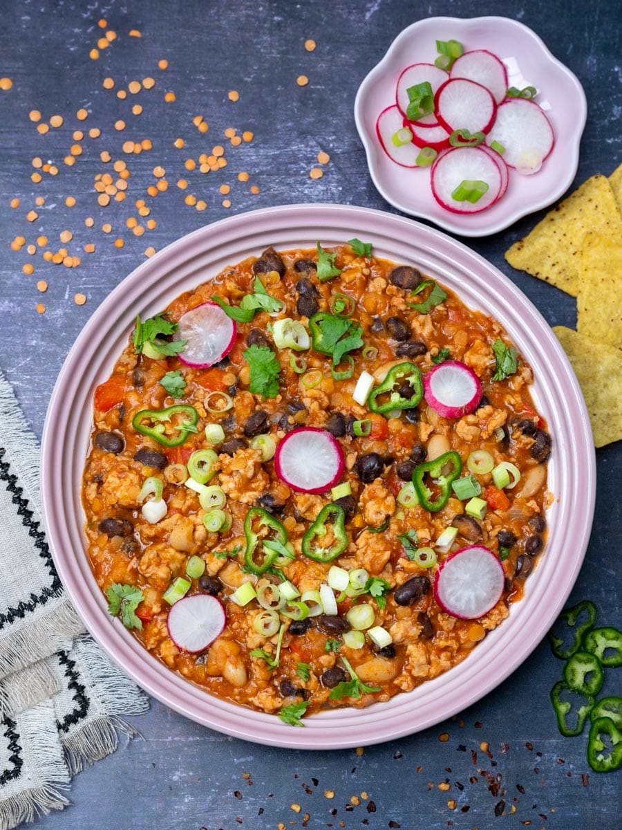 a plate of a Ground Chicken Chili