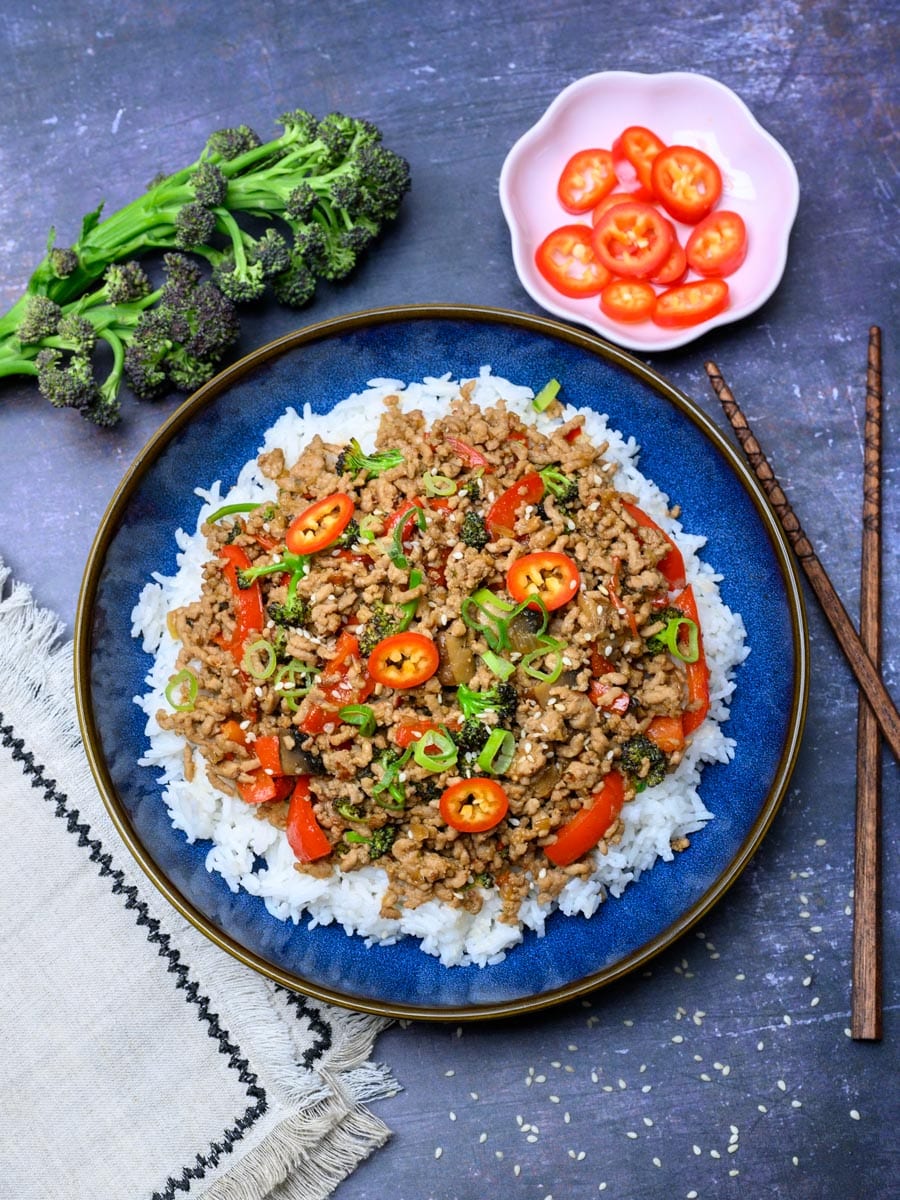 Ground Pork Stir Fry with rice