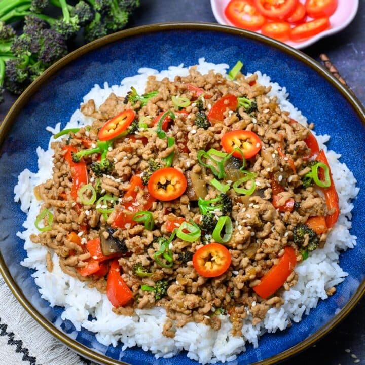 Ground Pork Stir Fry with red chili peppers