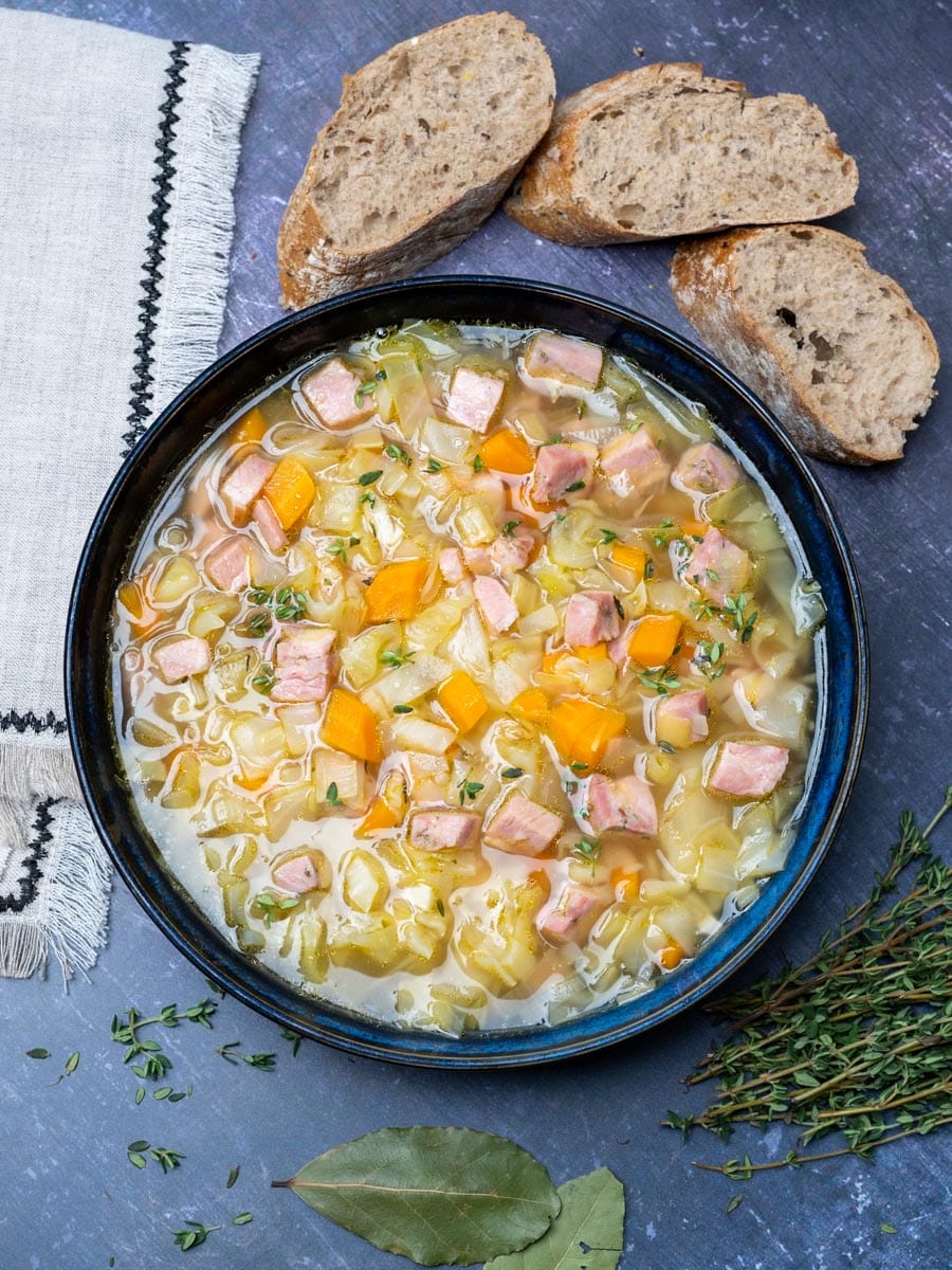 a bowl of a Ham and Cabbage Soup