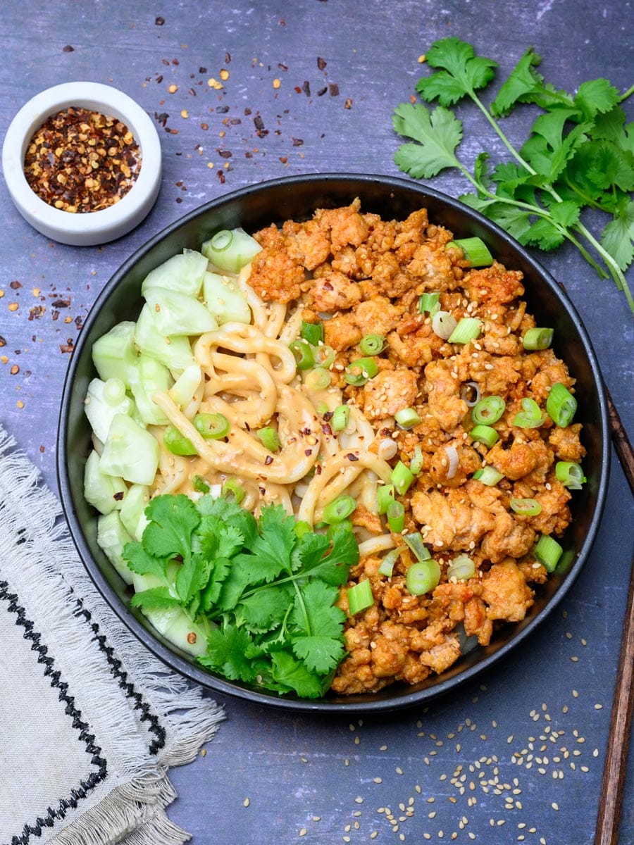 peanut chicken noodles with cilantro