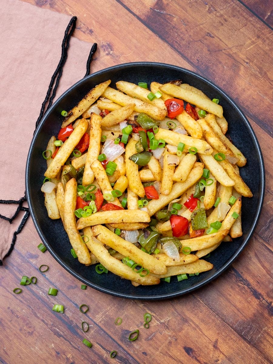 air fryer salt and pepper chips with spring onions
