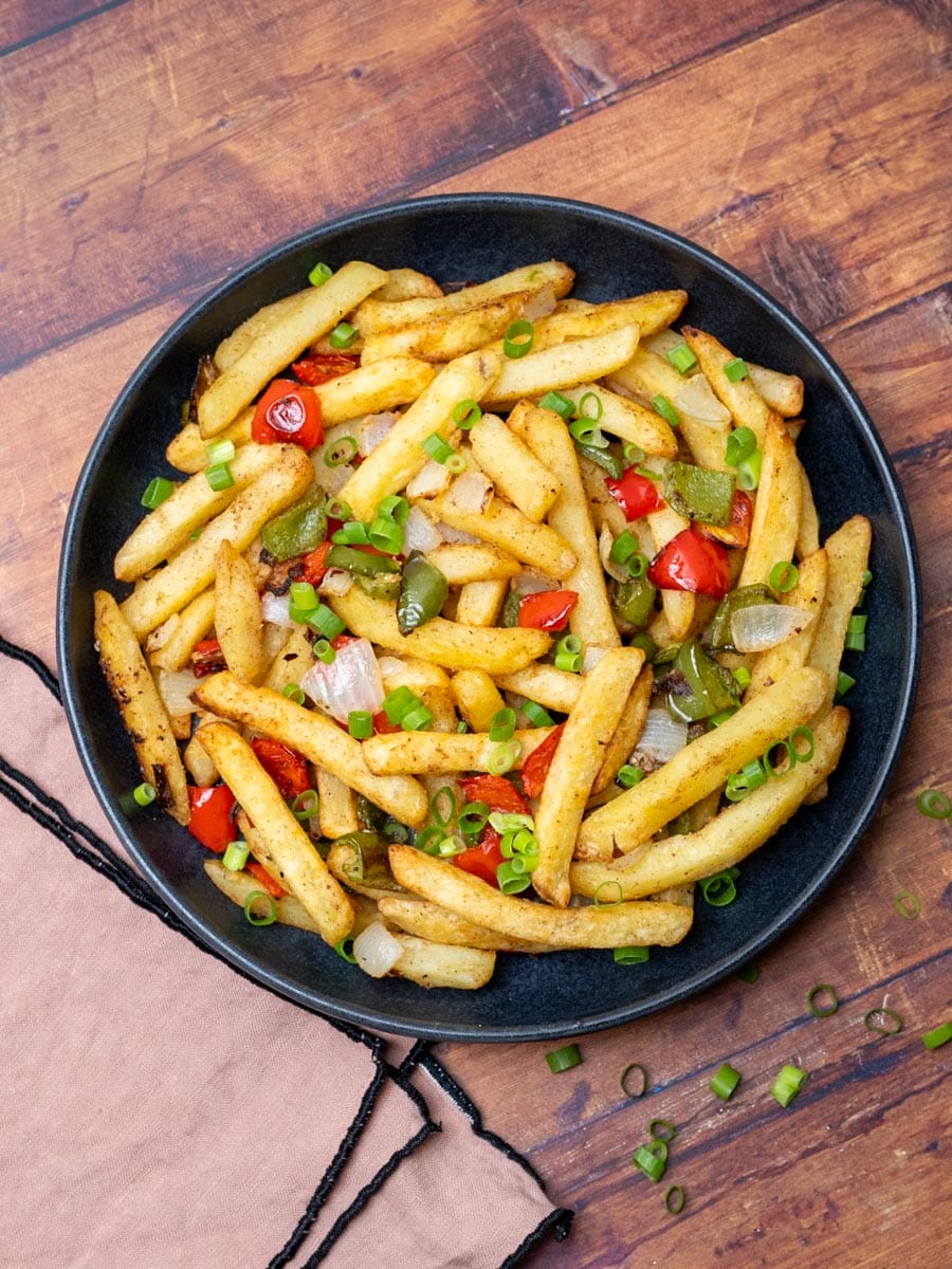 air fryer salt and pepper chips with peppers