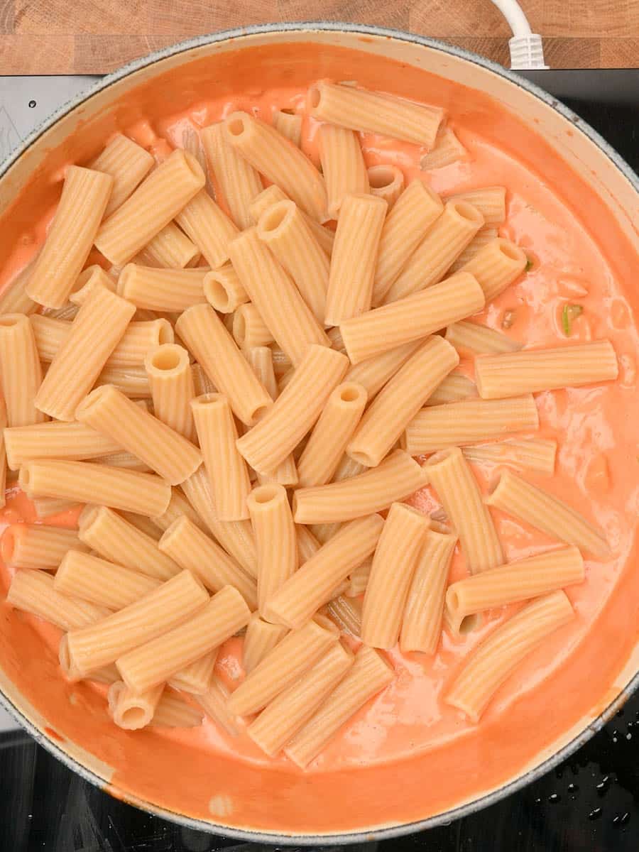 adding rigatoni to a British dish